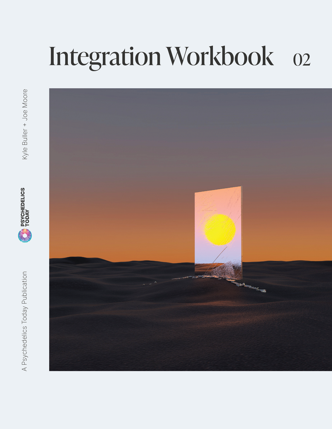 Navigating Psychedelics Integration Workbook cover showing a doorway in a desert sunset